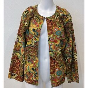 Julia Kim Art To Wear Multicolor Floral Paisley Beaded Open Jacket M Maximalist